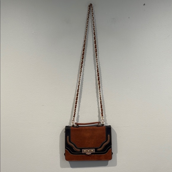 Melie Bianco Handbags - Melie Bianco Brown and Black Crossbody Bag with Chain Strap